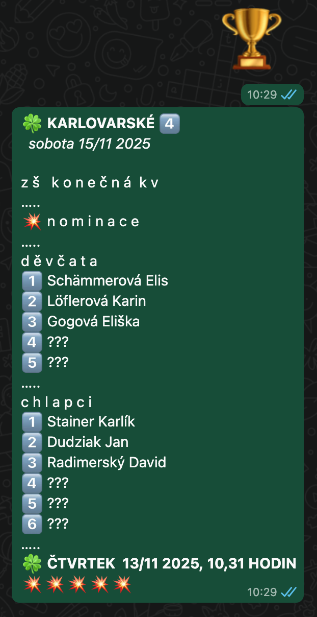 # Nominace na 15/11, KV